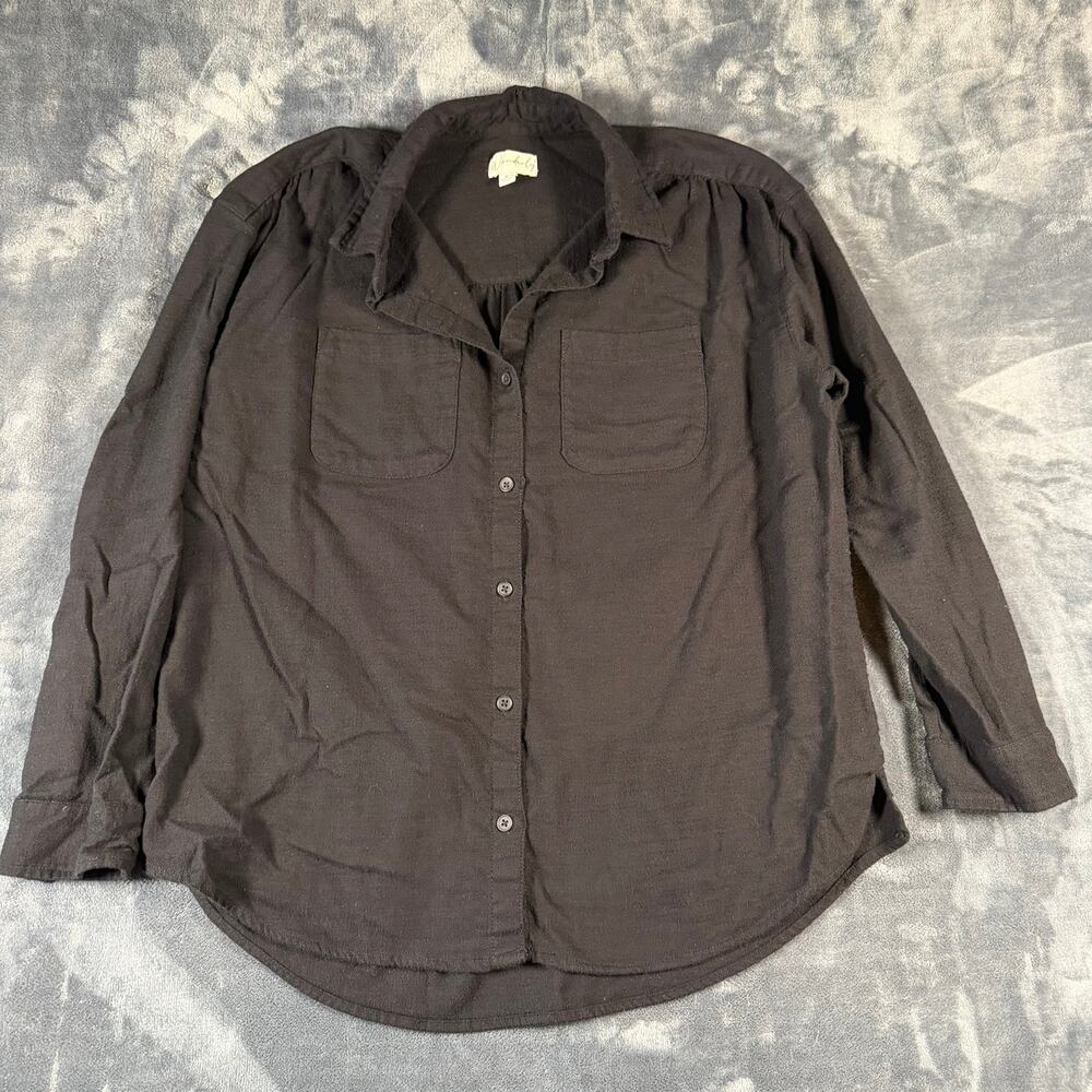 Wonderly Black Button Front Flannel Shirt Long Sleeve Small